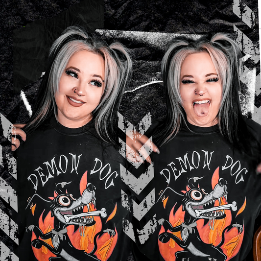 DEMON DOG (FRONT PINT) - Unisex Garment-Dyed T-shirt.