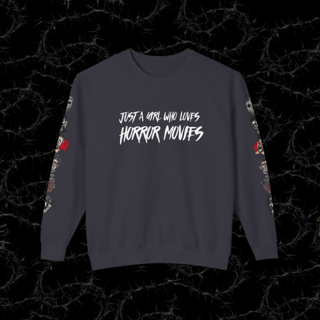 JUST A GIRL WHO LOVES HORROR MOVIES - Unisex Lightweight Crewneck Sweatshirt