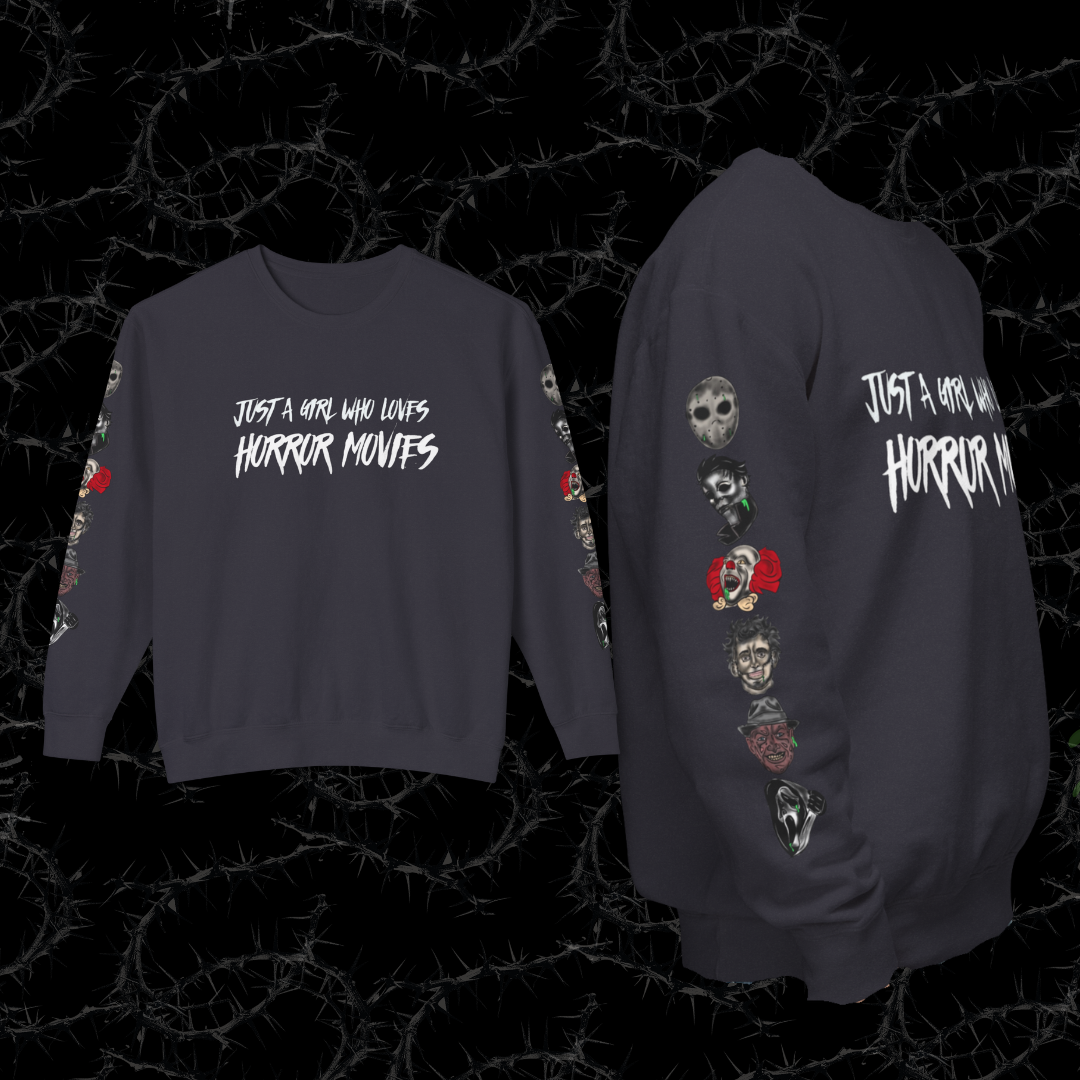 JUST A GIRL WHO LOVES HORROR MOVIES - Unisex Lightweight Crewneck Sweatshirt
