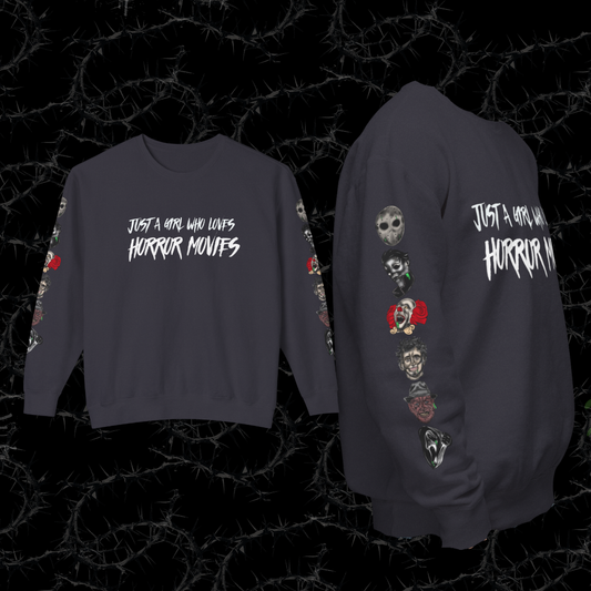 JUST A GIRL WHO LOVES HORROR MOVIES - Unisex Lightweight Crewneck Sweatshirt