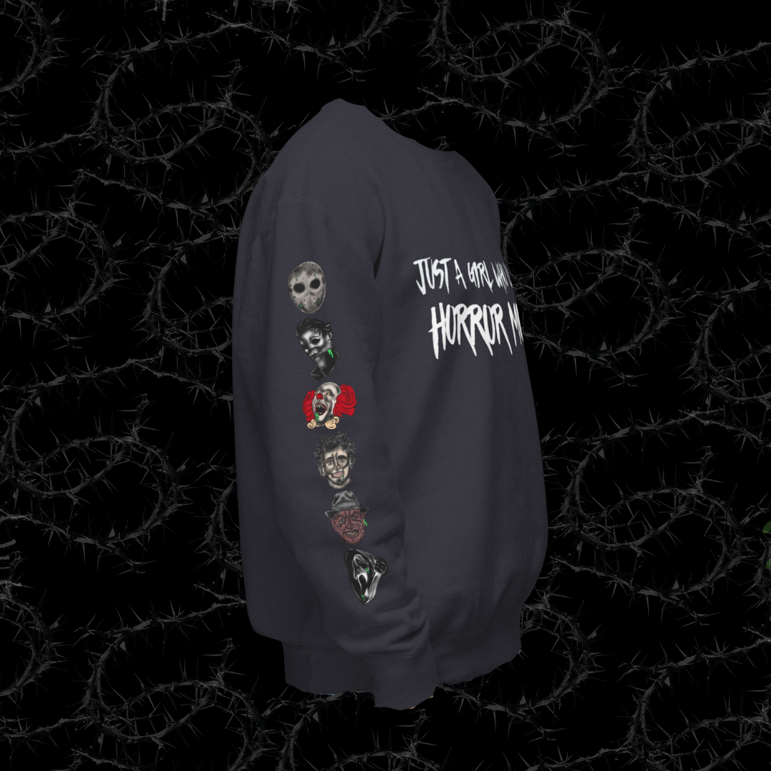 JUST A GIRL WHO LOVES HORROR MOVIES - Unisex Lightweight Crewneck Sweatshirt