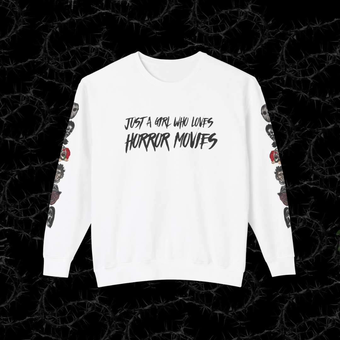 JUST A GIRL WHO LOVES HORROR MOVIES - Unisex Lightweight Crewneck Sweatshirt