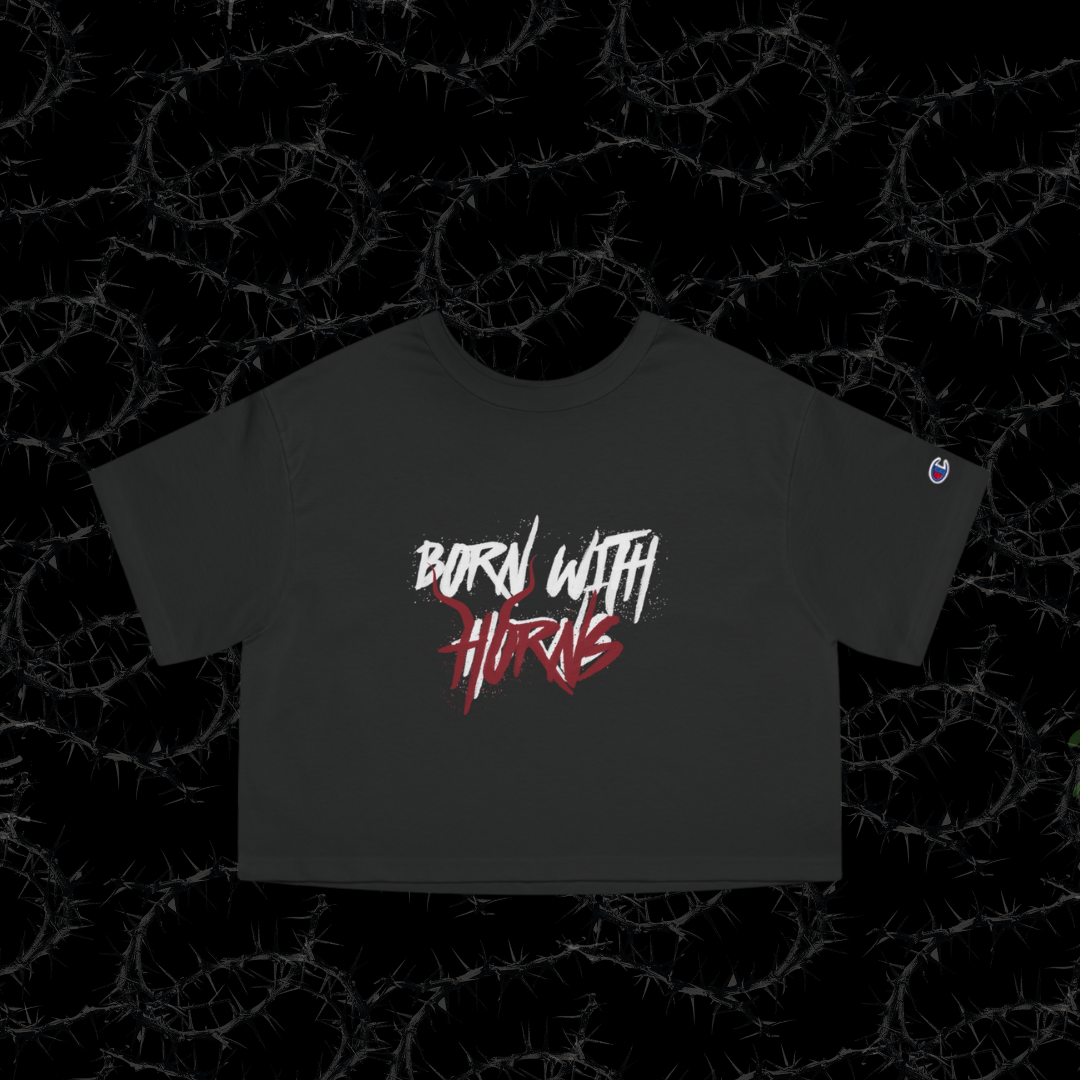 BORN WITH HORNS - Champion Women's Heritage Cropped T-Shirt