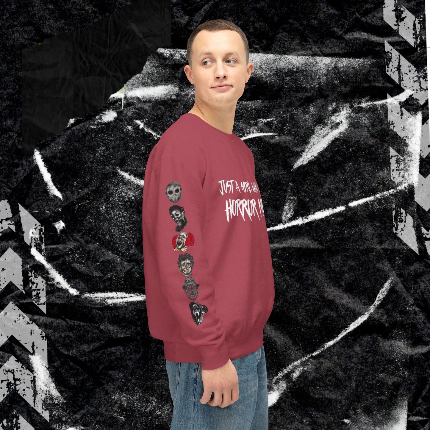 JUST A GIRL WHO LOVES HORROR MOVIES - Unisex Lightweight Crewneck Sweatshirt