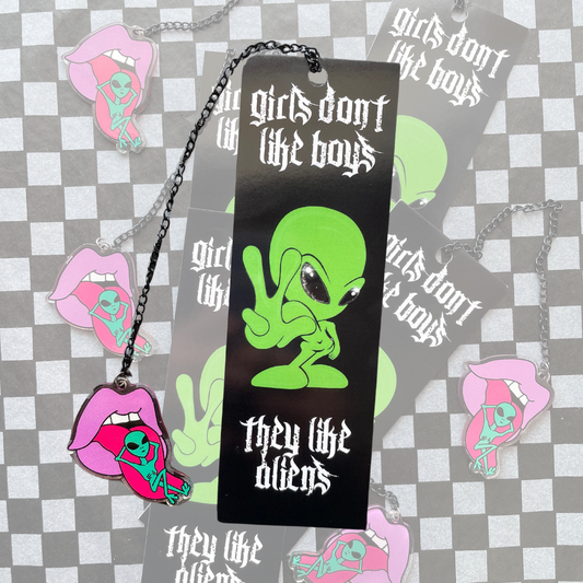 Alien Boys Bookmark With Alien/Tongue Charm