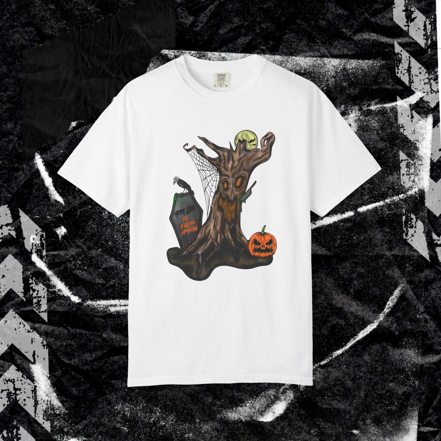 HERE LIES THE HEADLESS HORSEMAN - Unisex Garment-Dyed T-shirt.