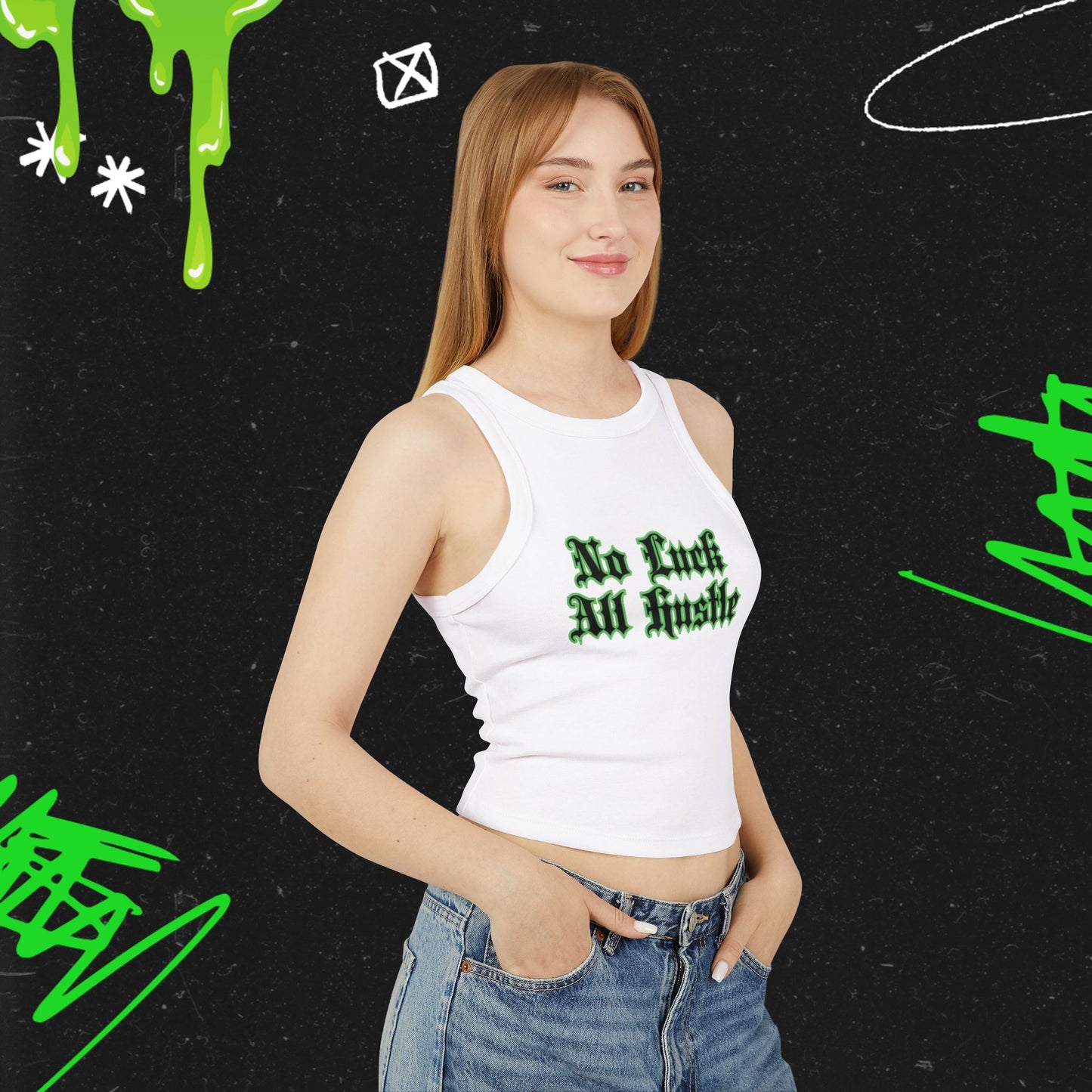 No Luck ,All Hustle - Women's Micro Rib Racer Tank Top