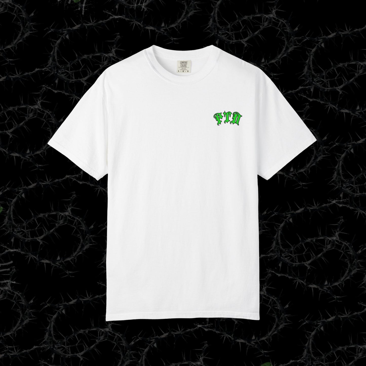 BARBED WIRE SINNER (BACK PRINT) - Unisex Garment-Dyed T-shirt.