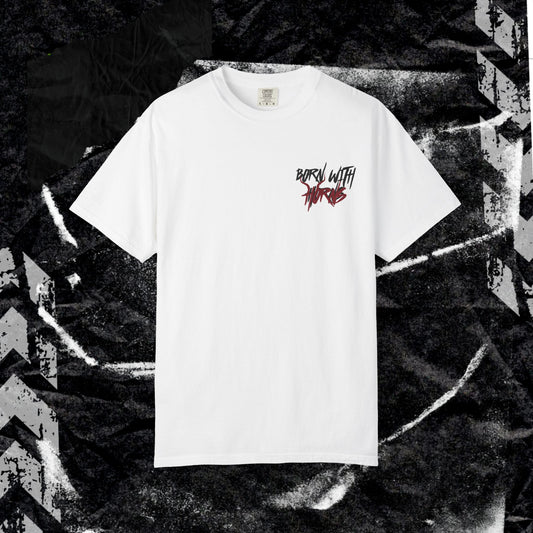 BORN WITH HORNS  - Unisex Garment-Dyed T-shirt.
