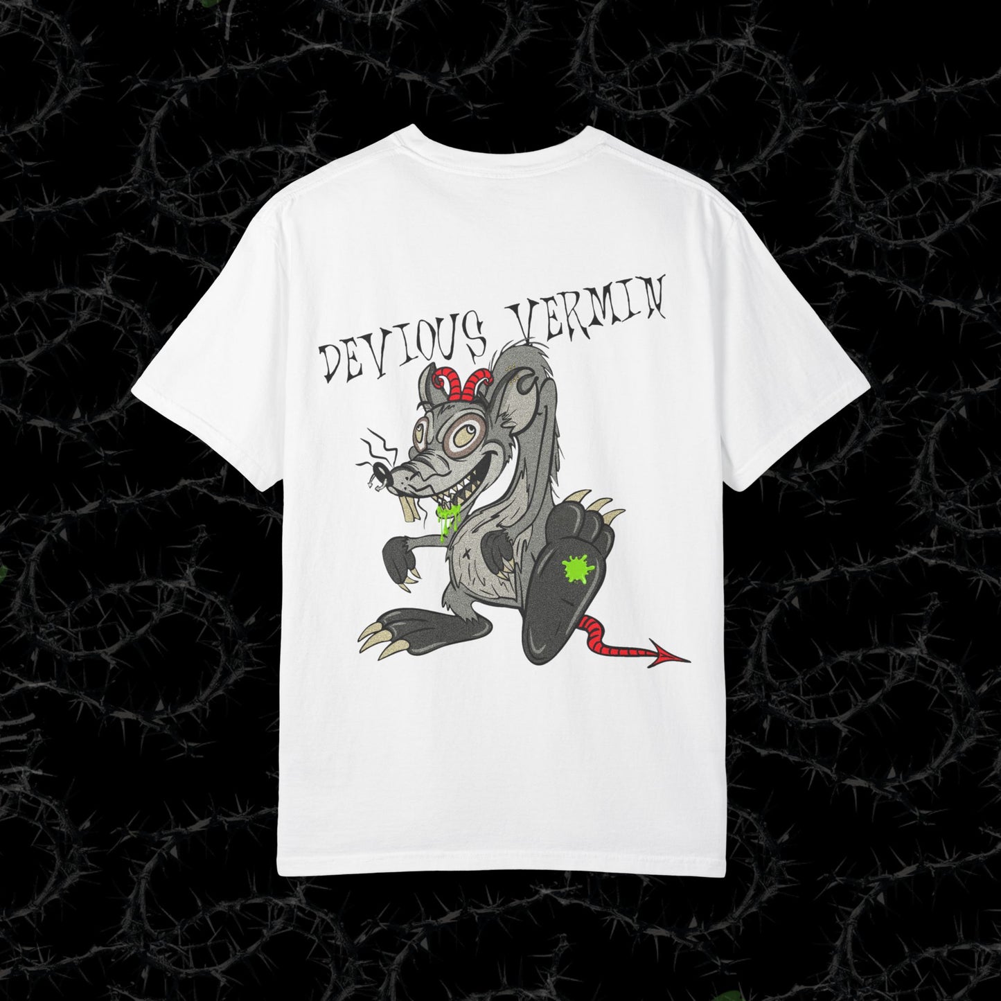 DEVIOUS VERMIN (BACK PRINT) - Unisex Garment-Dyed T-shirt.