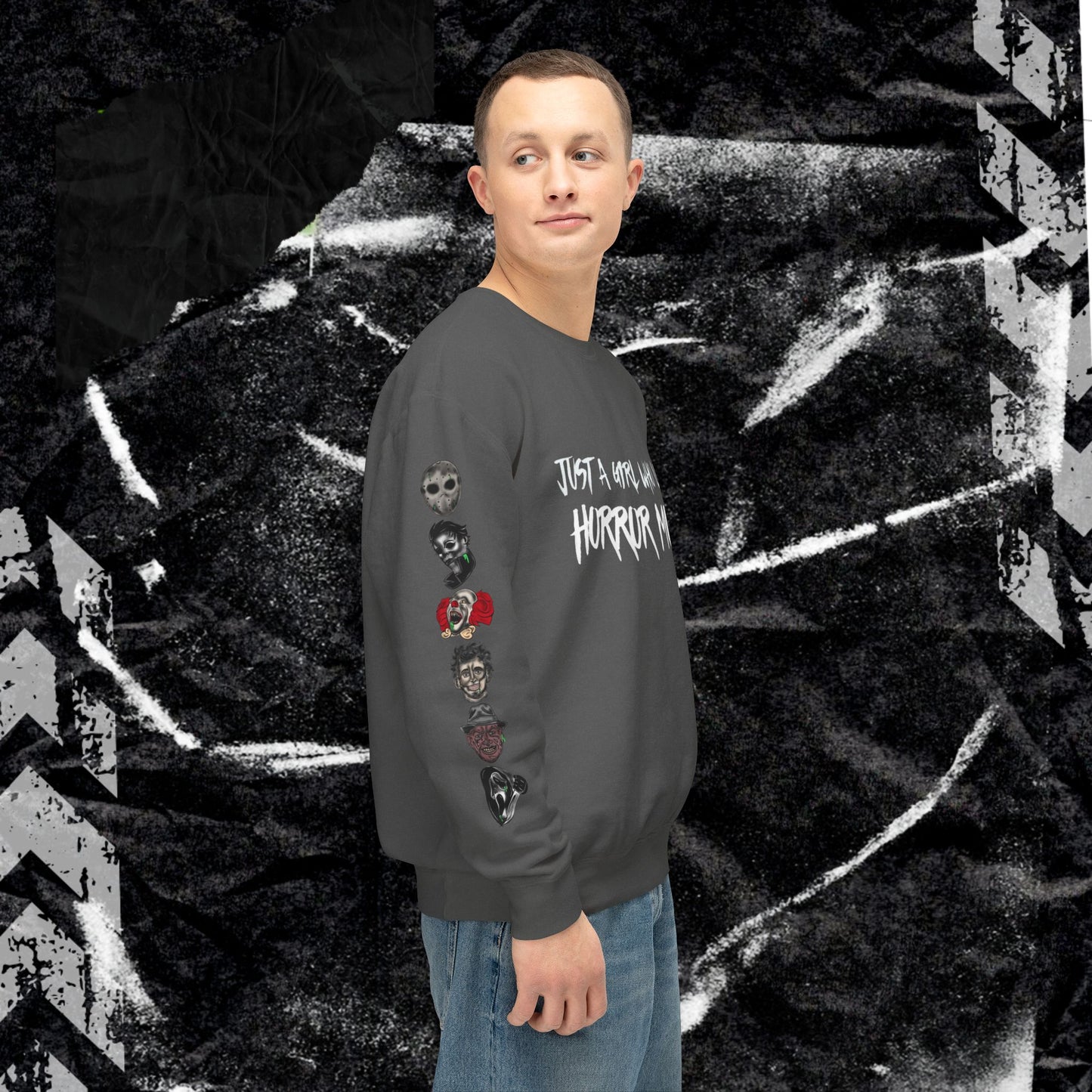 JUST A GIRL WHO LOVES HORROR MOVIES - Unisex Lightweight Crewneck Sweatshirt
