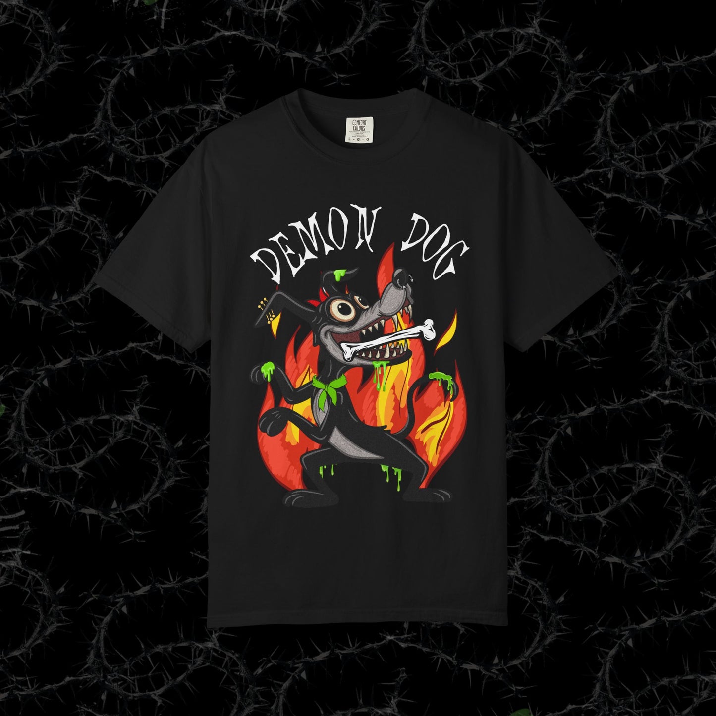 DEMON DOG (FRONT PINT) - Unisex Garment-Dyed T-shirt.