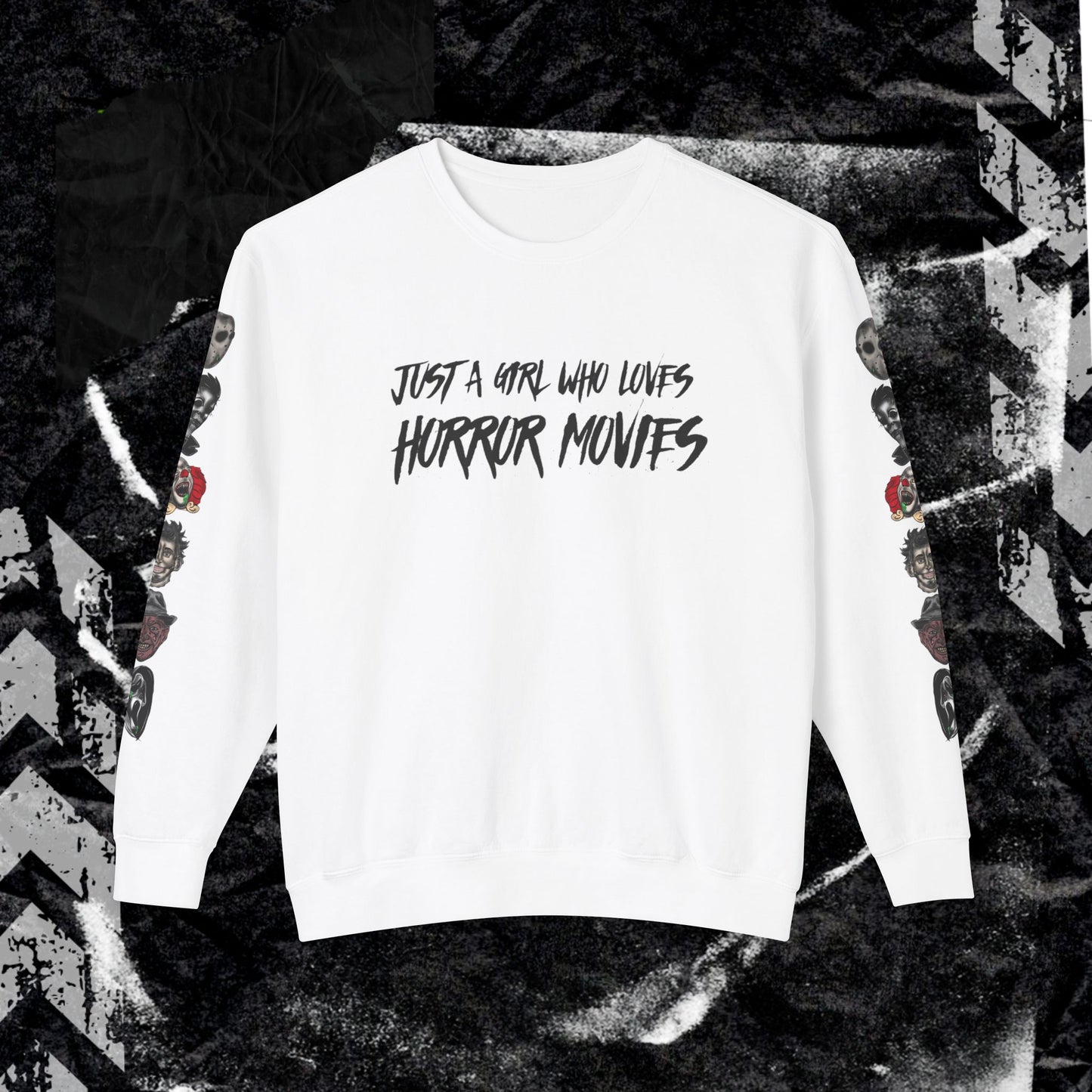 JUST A GIRL WHO LOVES HORROR MOVIES - Unisex Lightweight Crewneck Sweatshirt