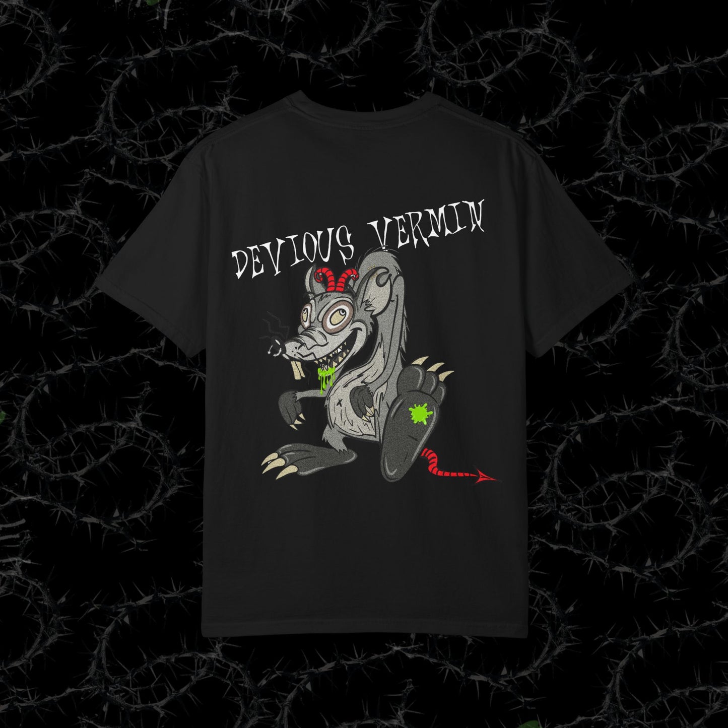 DEVIOUS VERMIN (BACK PRINT) - Unisex Garment-Dyed T-shirt.