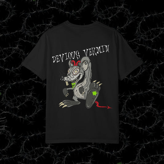 DEVIOUS VERMIN (BACK PRINT) - Unisex Garment-Dyed T-shirt.
