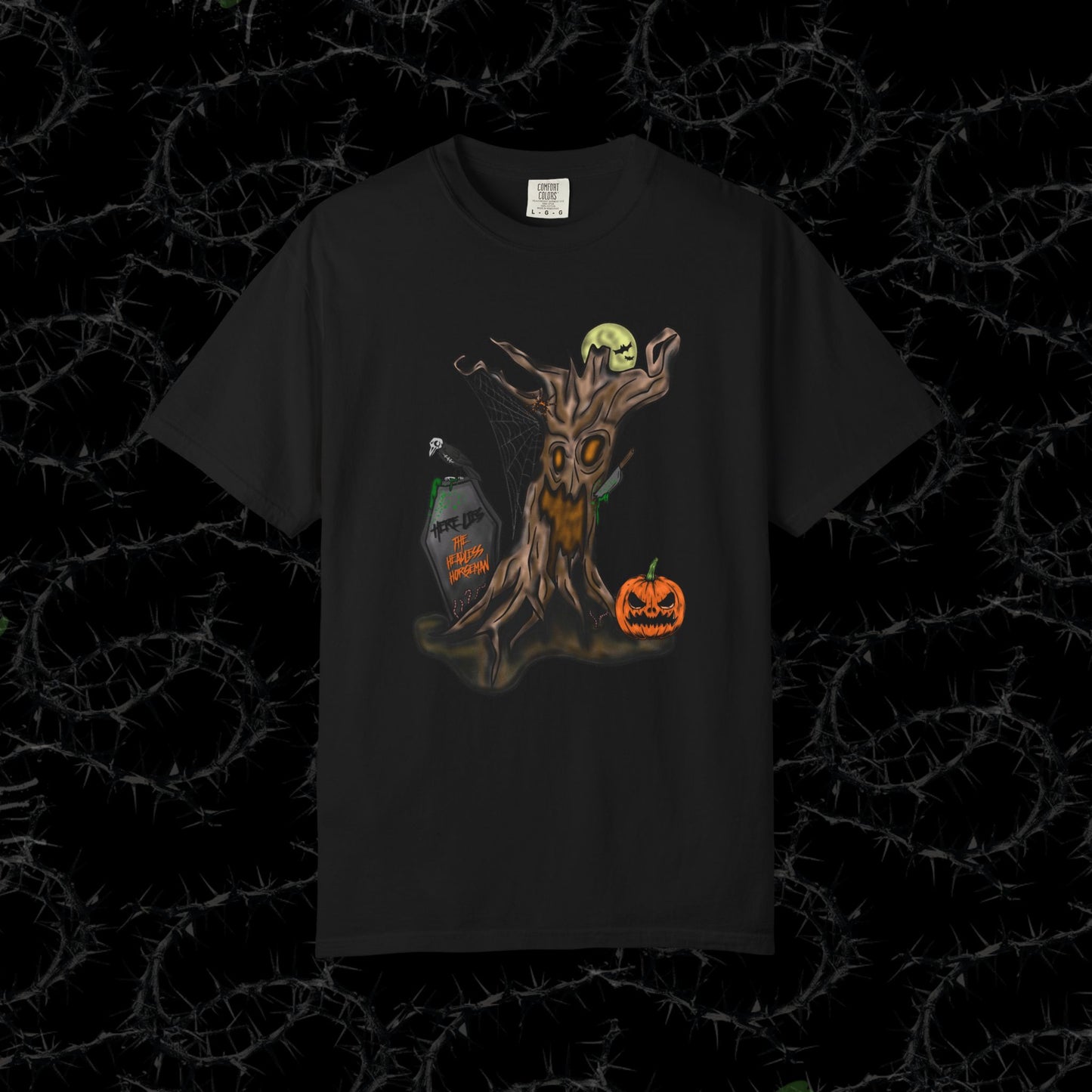 HERE LIES THE HEADLESS HORSEMAN - Unisex Garment-Dyed T-shirt.