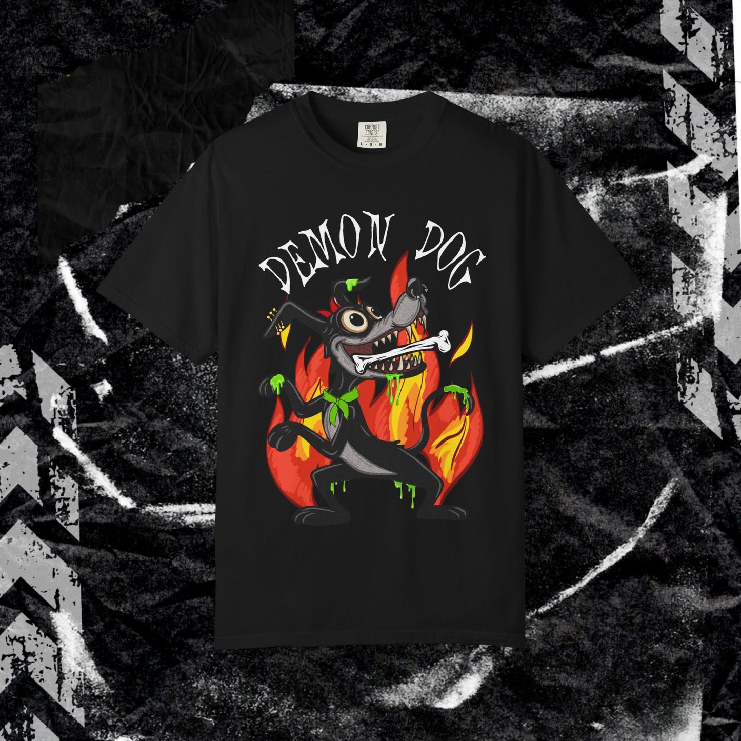 DEMON DOG (FRONT PINT) - Unisex Garment-Dyed T-shirt.