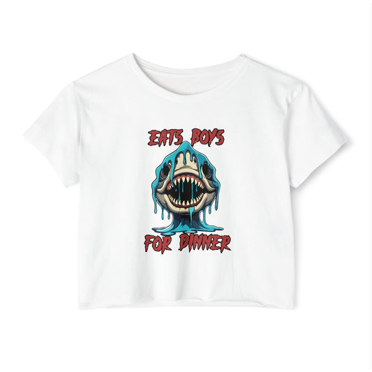 Eats Boys For Dinner Shark - Festival Crop Top