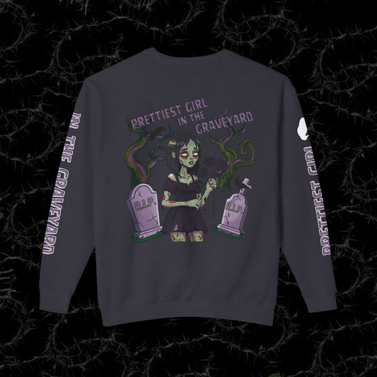 Prettiest Girl In The Graveyard (BACK PRINT)  - Unisex Lightweight Crewneck Sweatshirt