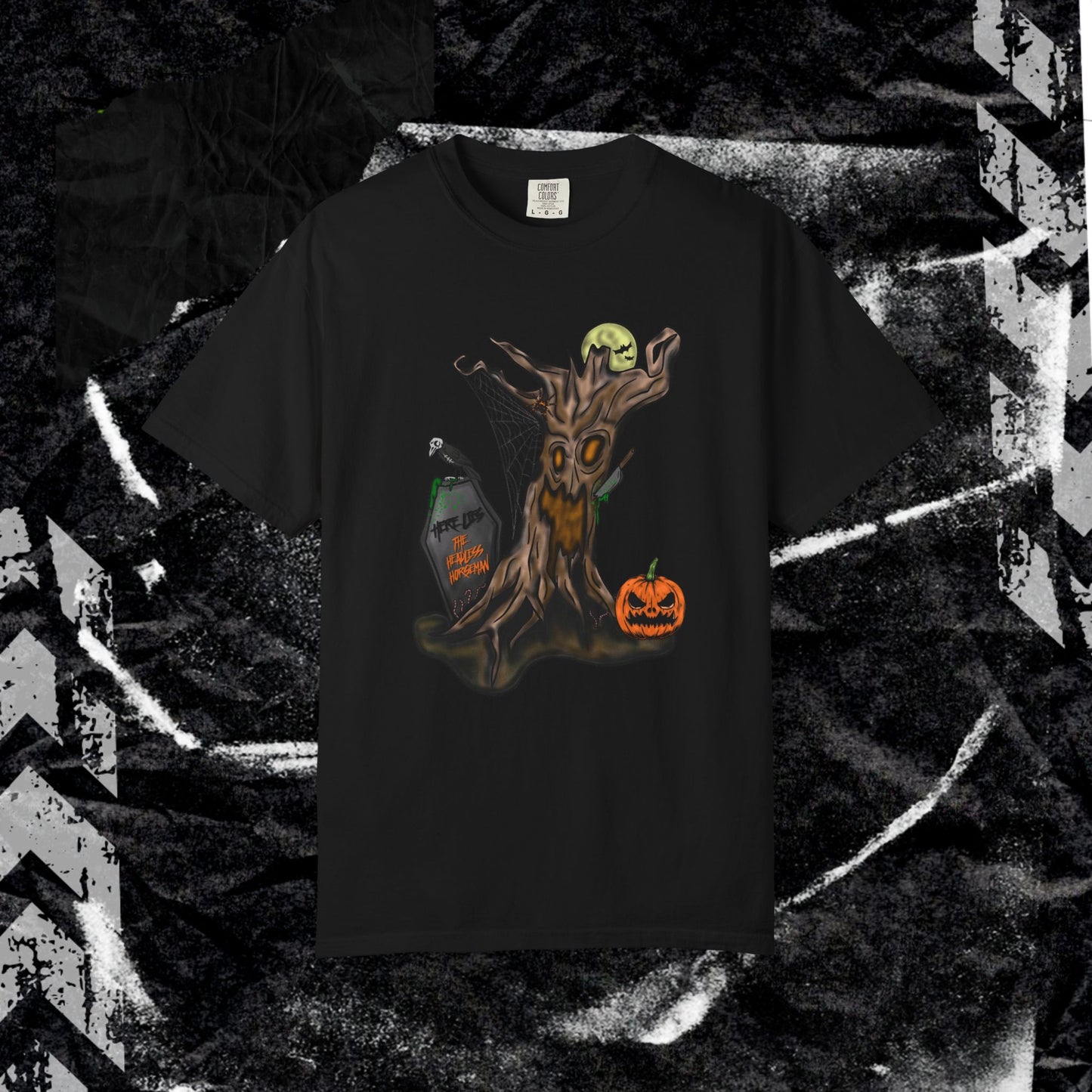 HERE LIES THE HEADLESS HORSEMAN - Unisex Garment-Dyed T-shirt.