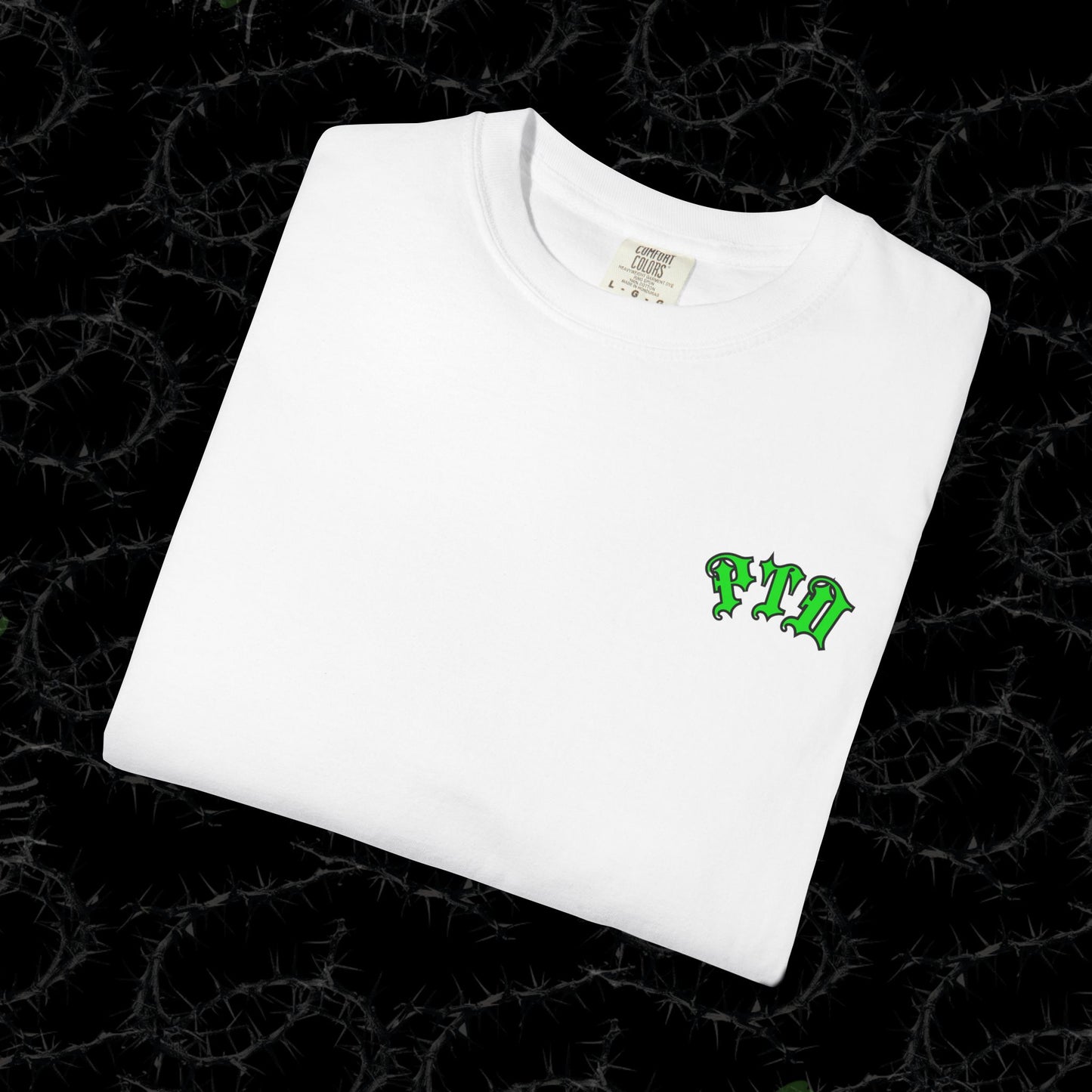 BARBED WIRE SINNER (BACK PRINT) - Unisex Garment-Dyed T-shirt.